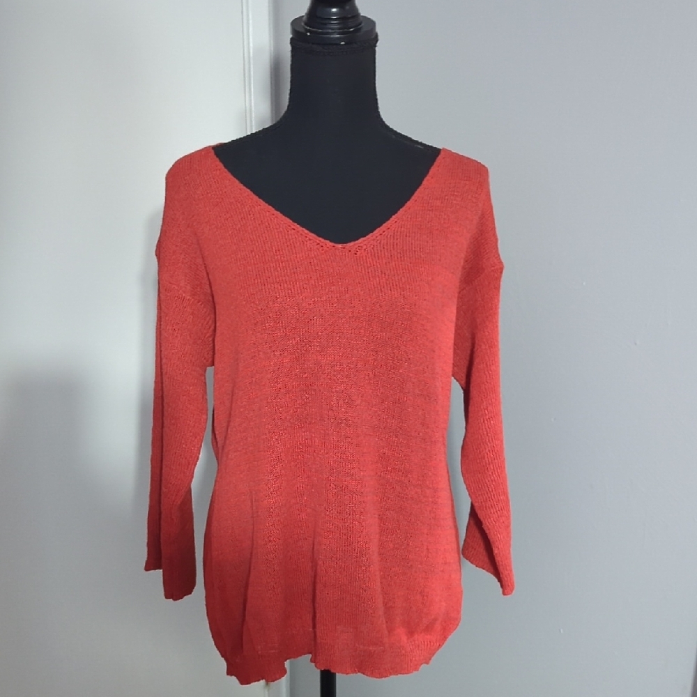 Women's V-Neck Sweater Light Weight - Red, Large